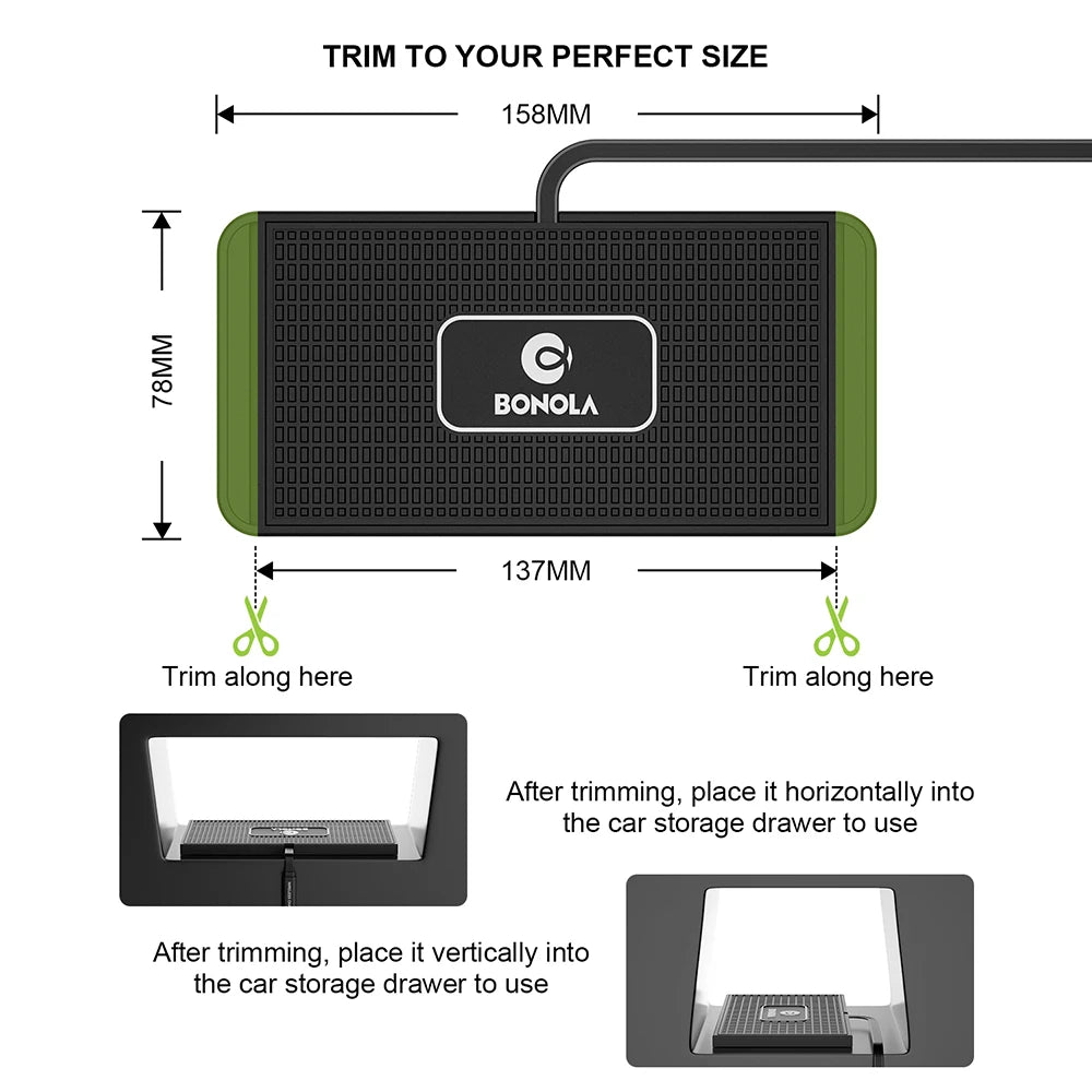 Bonola Car Wireless Charger: Qi Charging Pad for iPhone 12-15, Samsung, Huawei