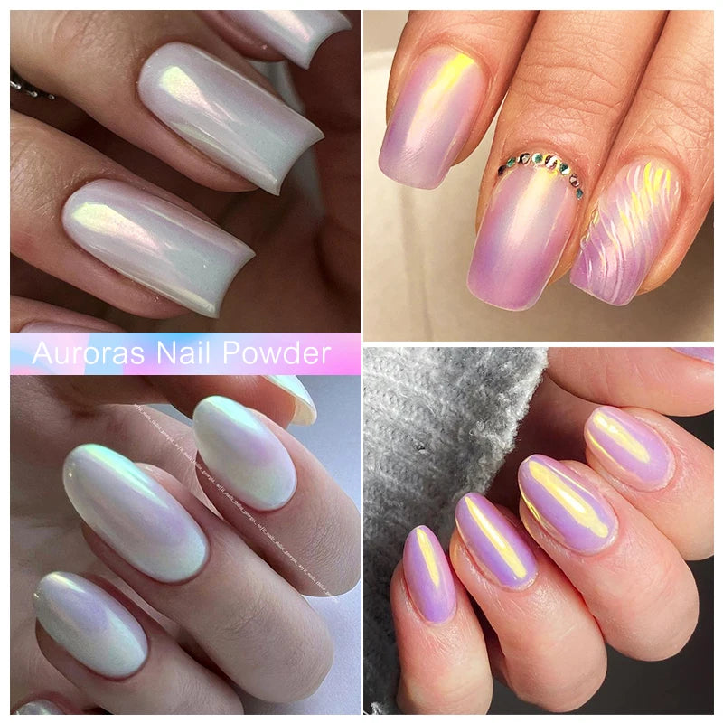 NICOLE DIARY White Chrome Nail Powder Glitter Aurora Mirror White Rubbing Pigment Dust Manicure Nail Accessories Decoration DIY