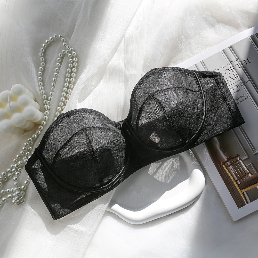 Bra For Women Transparent Ultra Thin Embroidered Lace Strapless Underwear Invisible Sexy Underwear 2023
