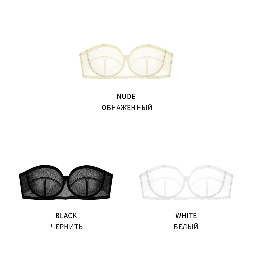 Bra For Women Transparent Ultra Thin Embroidered Lace Strapless Underwear Invisible Sexy Underwear 2023