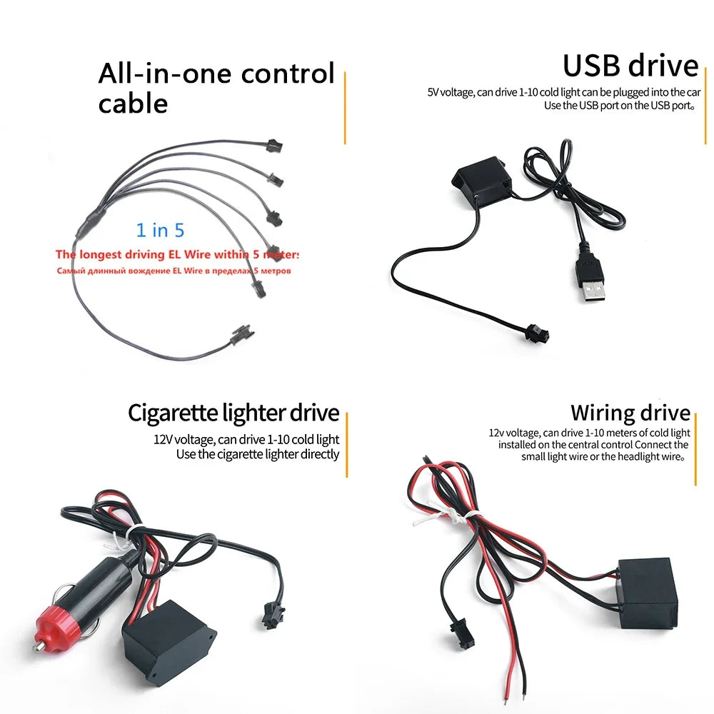 LED Neon Car Interior Lights: 1M, 3M, 5M Flexible Ambient Dashboard & Door Decor