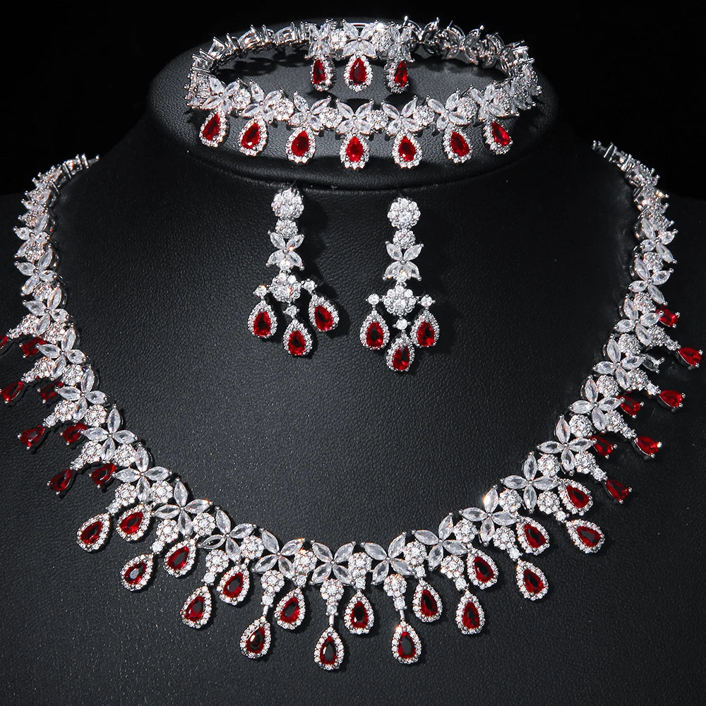 JMK Luxury Bridal Jewelry Set - Green Stone & AAA Cubic Zirconia