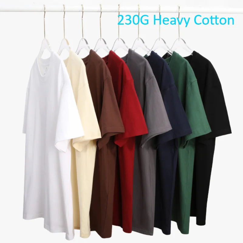 Summer T Shirt 230G Heavy Cotton Cotton Casual White O-neck T-Shirts Men Women Couple Round Collar Short Sleeve Breathable Top