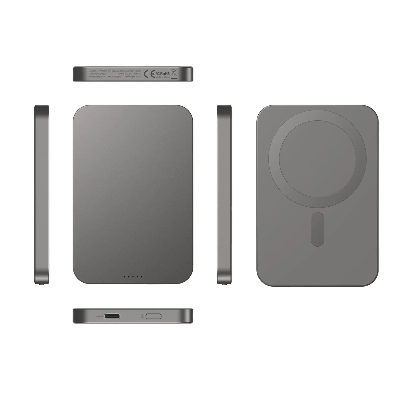 5000mAh MagSafe Wireless Power Bank for iPhone 13/12 - 15W Qi, QC 3.0