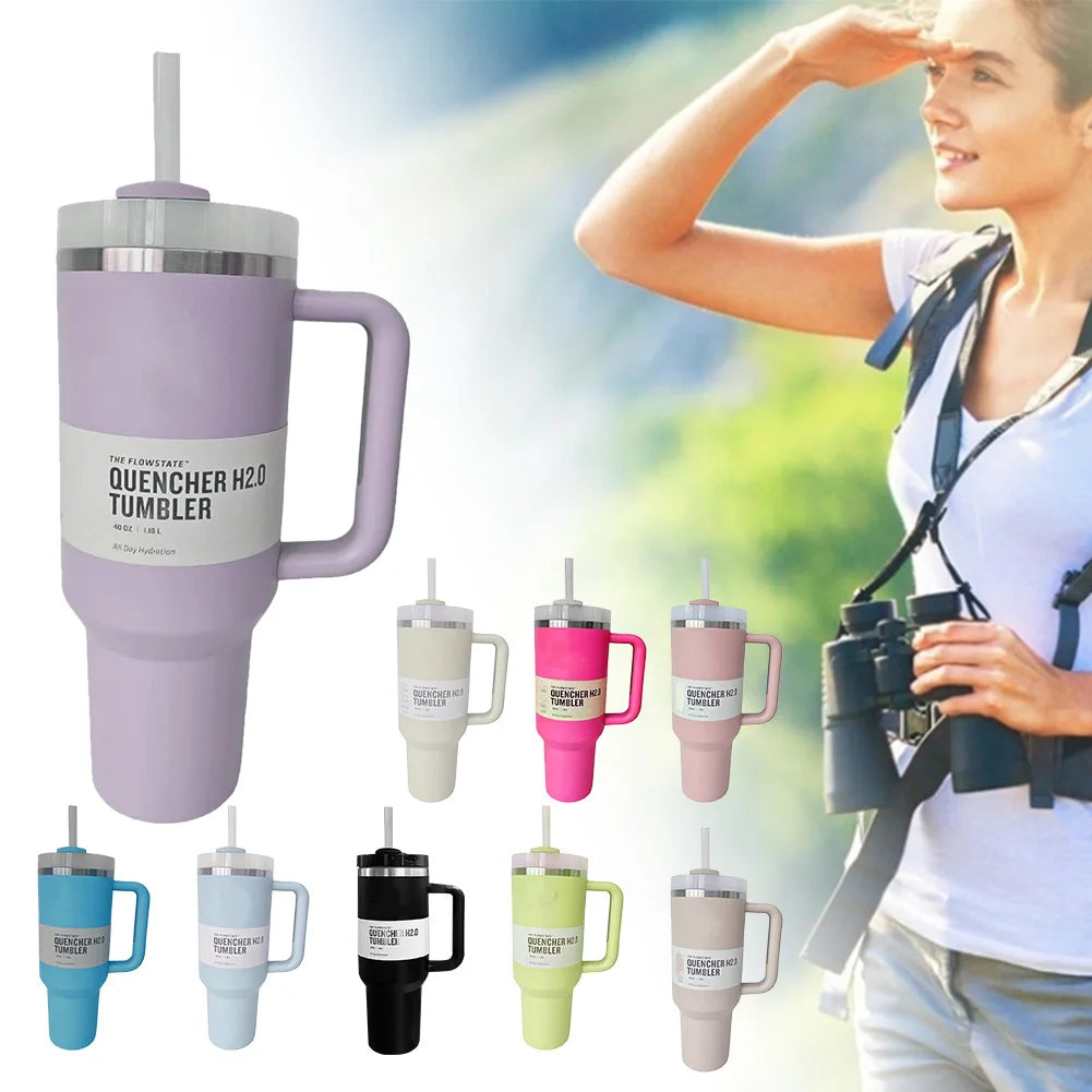 Tumbler 40oz Mug 304 Stainless Steel Car Mug with Handle Straw Double Wall Thermal Iced Travel Cup Vacuum Insulated Coffee Cup