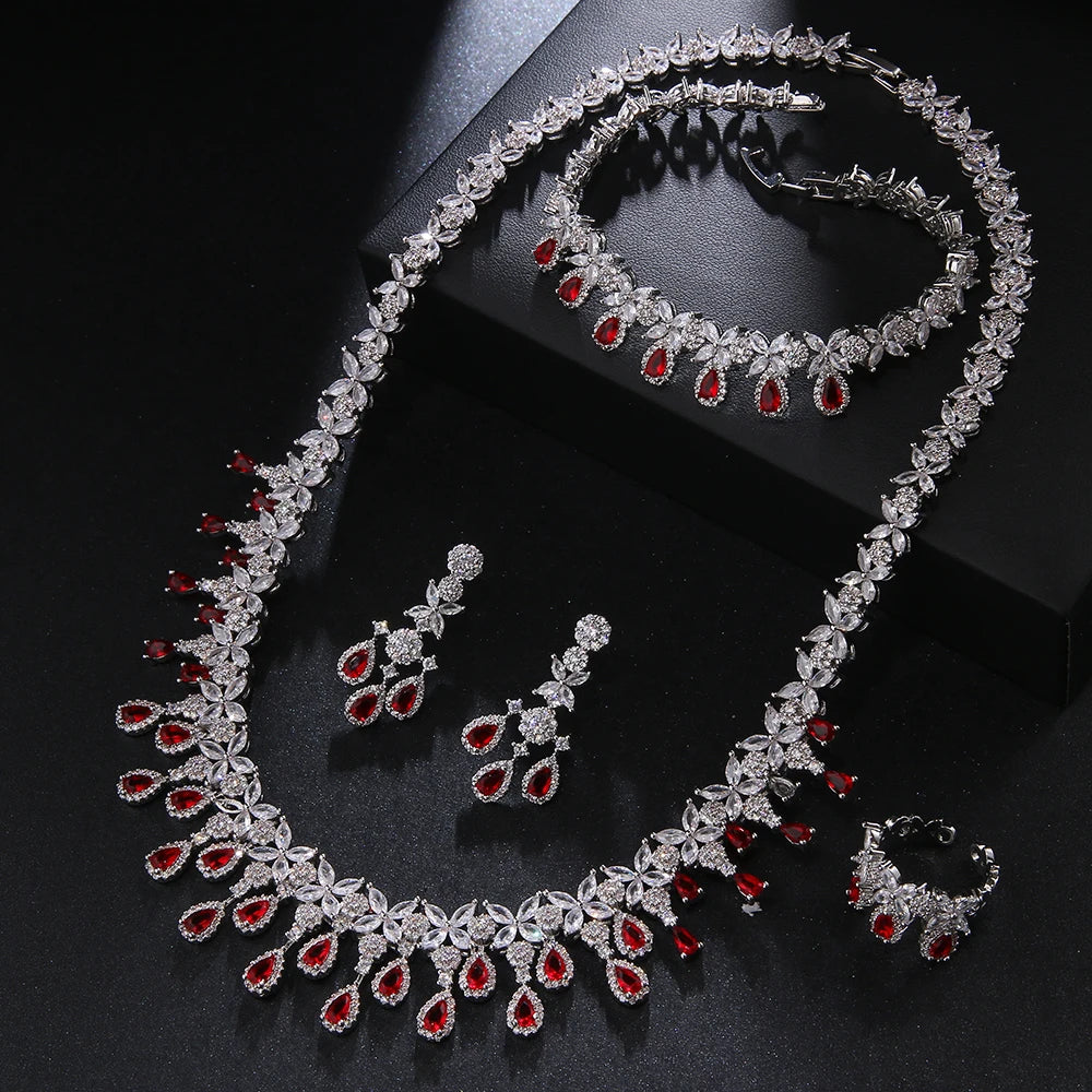 JMK Luxury Bridal Jewelry Set - Green Stone & AAA Cubic Zirconia