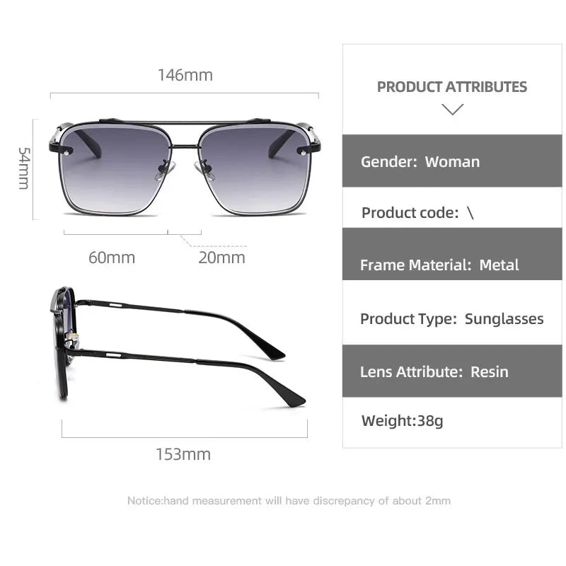 New Fashion Square Sunglasses Men Luxury Brand Designer Metal Sun Glasses Vintage Pilot Shades Eyewear Oculos De Sol