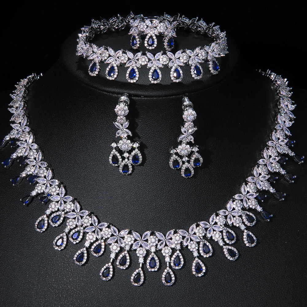 JMK Luxury Bridal Jewelry Set - Green Stone & AAA Cubic Zirconia