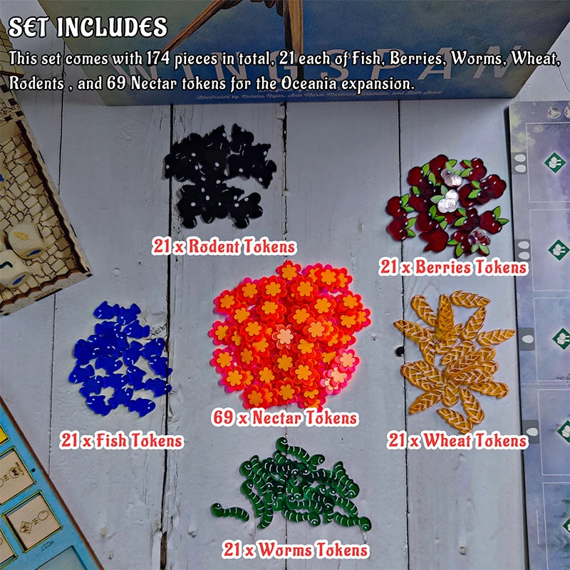 Wingspan Food Resource Tokens Included Nectar Set of 174 Acrylic Laser Cut Upgraded for Wingspan Board Game