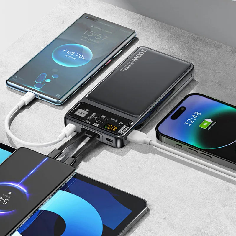 Xiaomi Large Capacity Power Bank With Cables 100W Super Fast Charging Powerbank Portable For iPhone Samsung External Battery