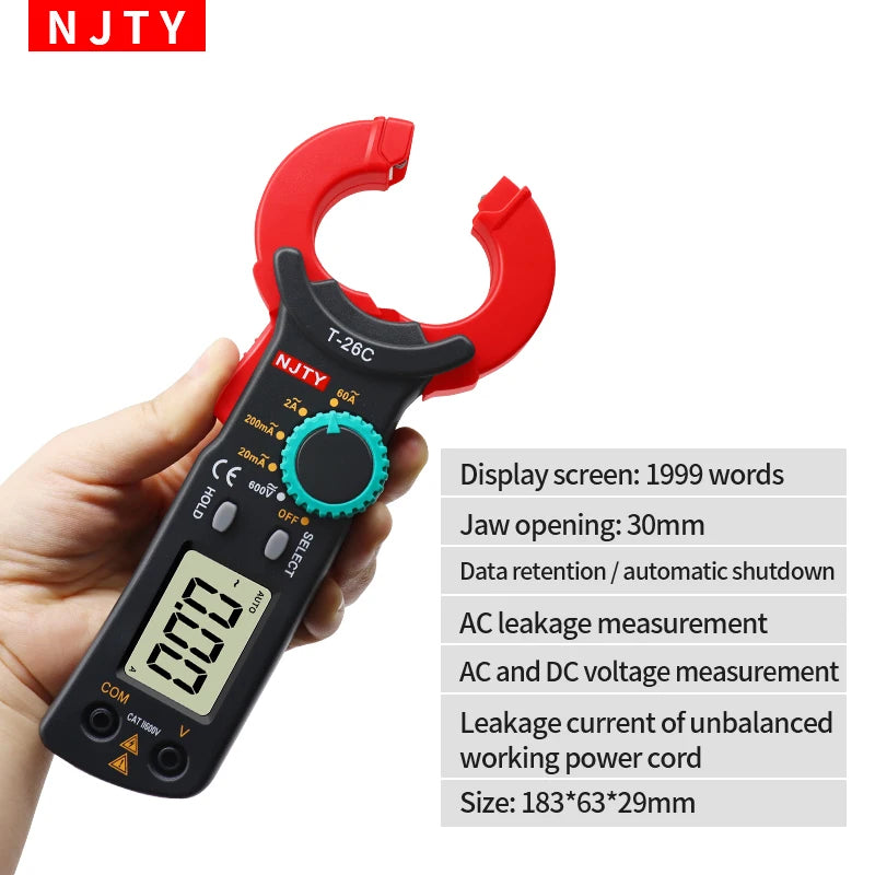 NJTY T-26C Professional Leakage Current Test Digital Clamp Meter 20mA~60A Leakage Detection precision current 0.01A Auto Range