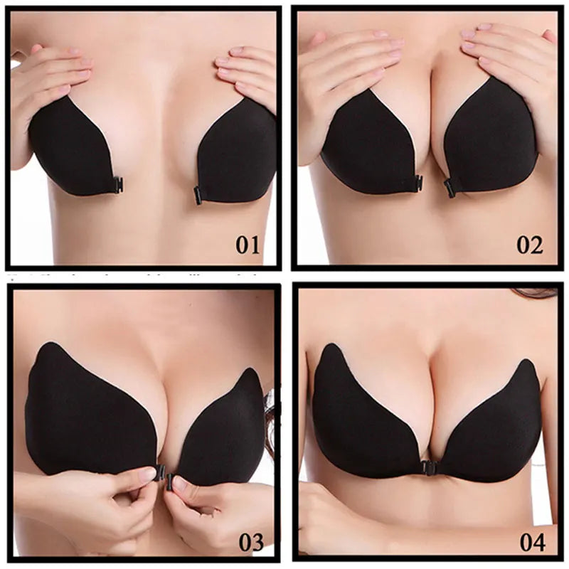Invisible Push Up Bra Backless Strapless Bra Seamless Front Closure Underwear Self-Adhesive Bralette Women's Sticky Lingerie