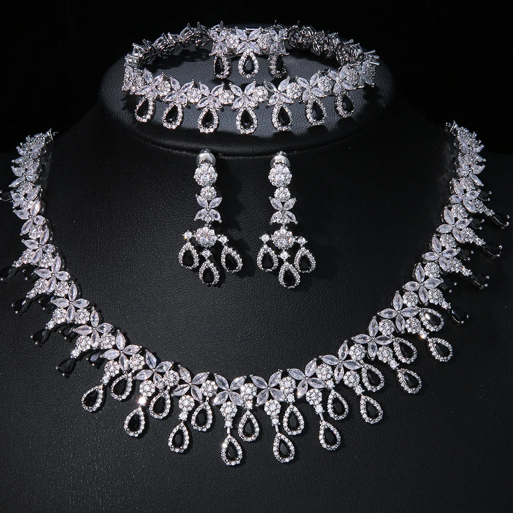 JMK Luxury Bridal Jewelry Set - Green Stone & AAA Cubic Zirconia