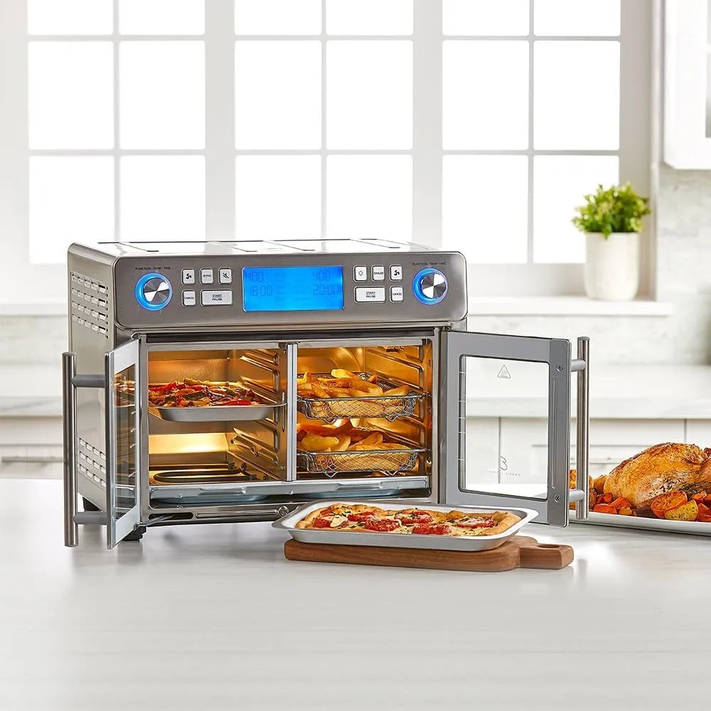 Double Zone Air Fryer Oven with French Door - 25 QT, Cook Two Foods Simultaneously
