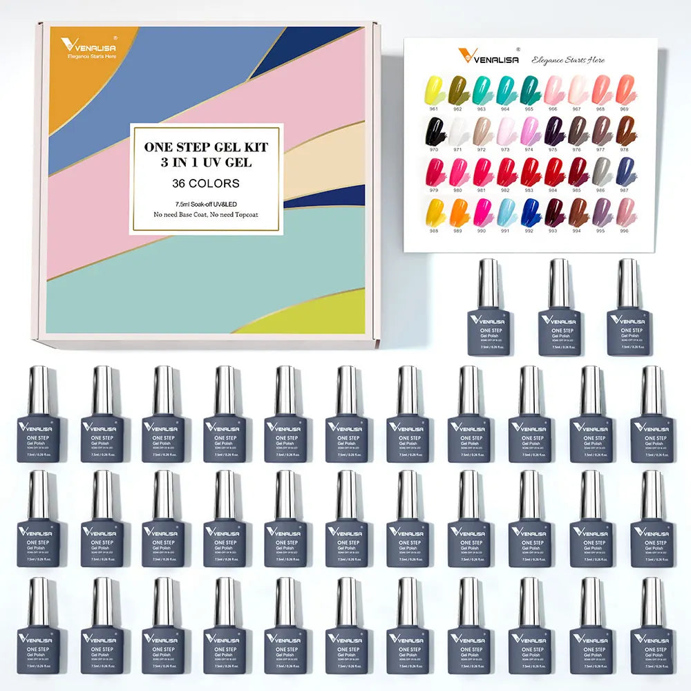 7.5ml VENALISA Gel Nail Polish Set VIP4 Hema Free NailManicure Soak off Base Nowipe Topcoat UV LED Nail Gel Varnish Kit