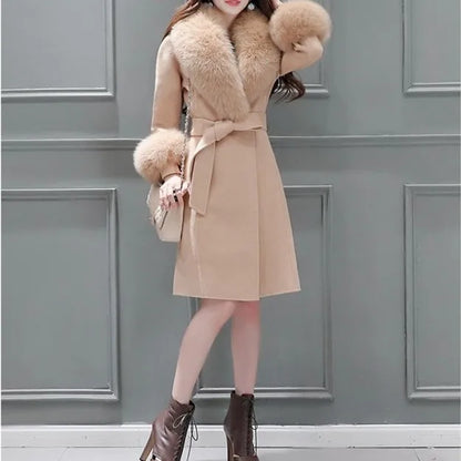 Woolen coat winter coat women Korean version of the self-cultivation large fur collar jackets Wool-Coat Jacket Parka