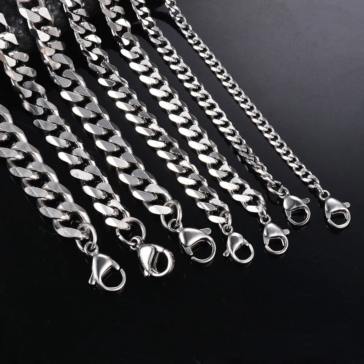 Men’s Stainless Steel Cuban Link Chain Necklace & Bracelet Set (3.6mm-9mm)