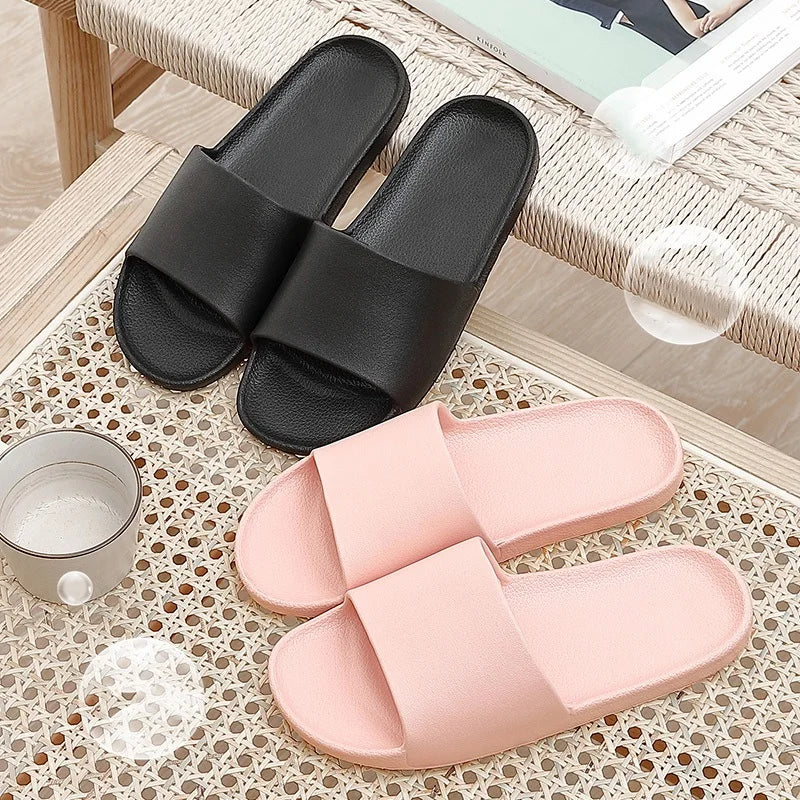 WDZKN Fashion Solid Concise Summer Home Slippers Women Flat EVA Lightweight Indoor Bathroom Slippers Men Couples Slides H2036G