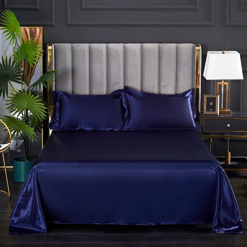 Rayon Bed Sheet Solid Color Flat Sheet Satin Simple Style Soft Comfortable Bedsheet