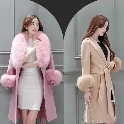 Woolen coat winter coat women Korean version of the self-cultivation large fur collar jackets Wool-Coat Jacket Parka