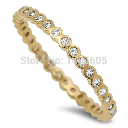 925 Silver CZ Eternity Ring - Bezel Setting, Yellow & White Gold