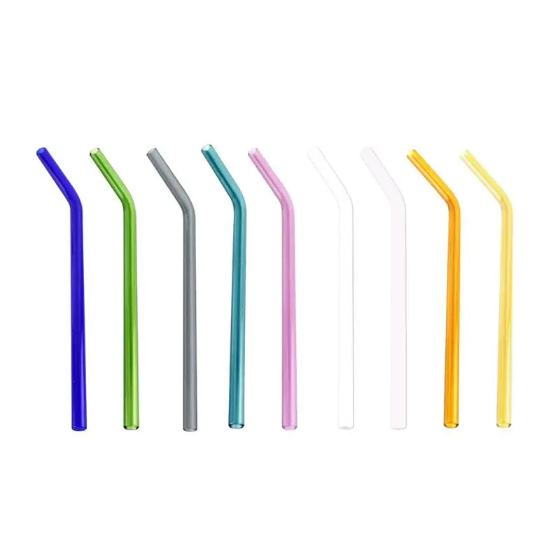 Rainbow Color Reusable High Temperature Resistant Glass Drinking Straws Bent Drinking Straw Milk Drinkware Bar Party Accessory