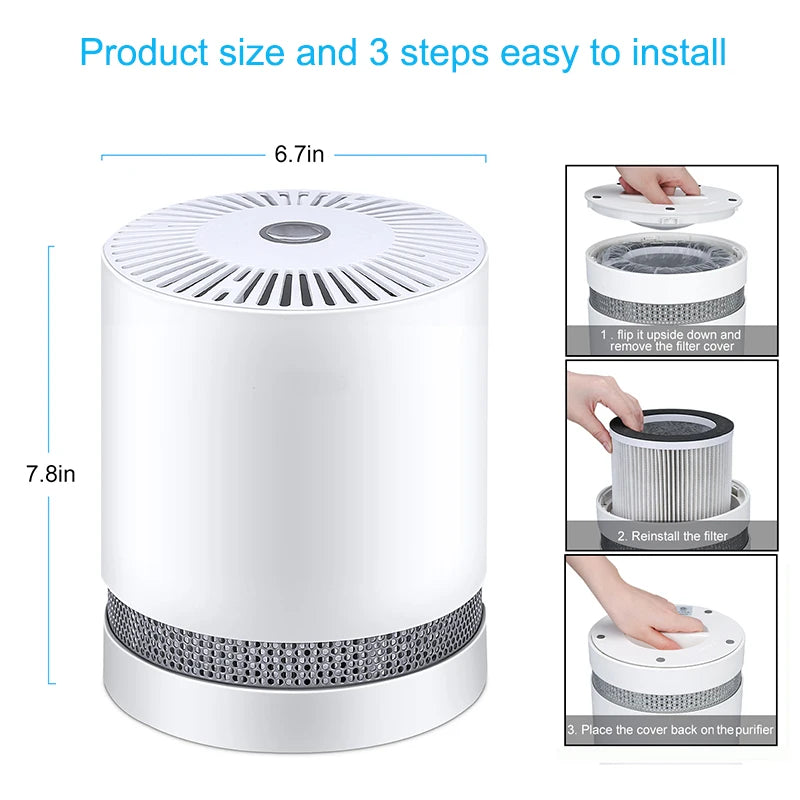 Air Purifier For Home True HEPA Filters Compact Desktop Purifiers Filtration with Night Light Air Cleaner for Home Car