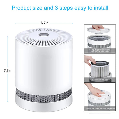 Air Purifier For Home True HEPA Filters Compact Desktop Purifiers Filtration with Night Light Air Cleaner for Home Car