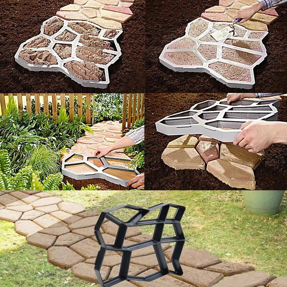 Path Paving Mould Home Garden Floor Road Concrete Stepping Stone Path Mold Patio Maker Reusable DIY Plastic Paving Tool