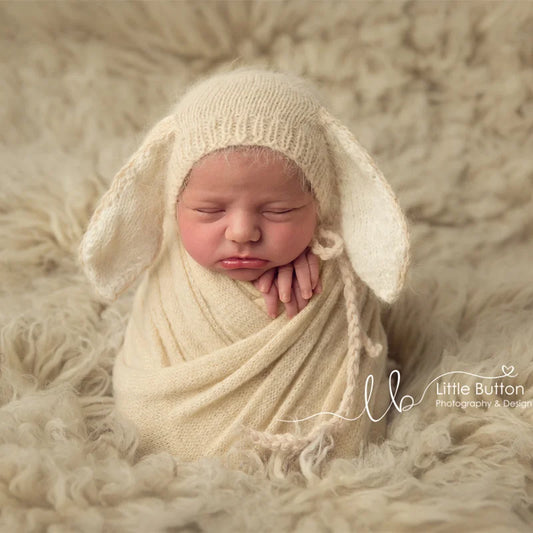 Newborn bunny hat photography props, Handmade big ear bonnet for baby photography props