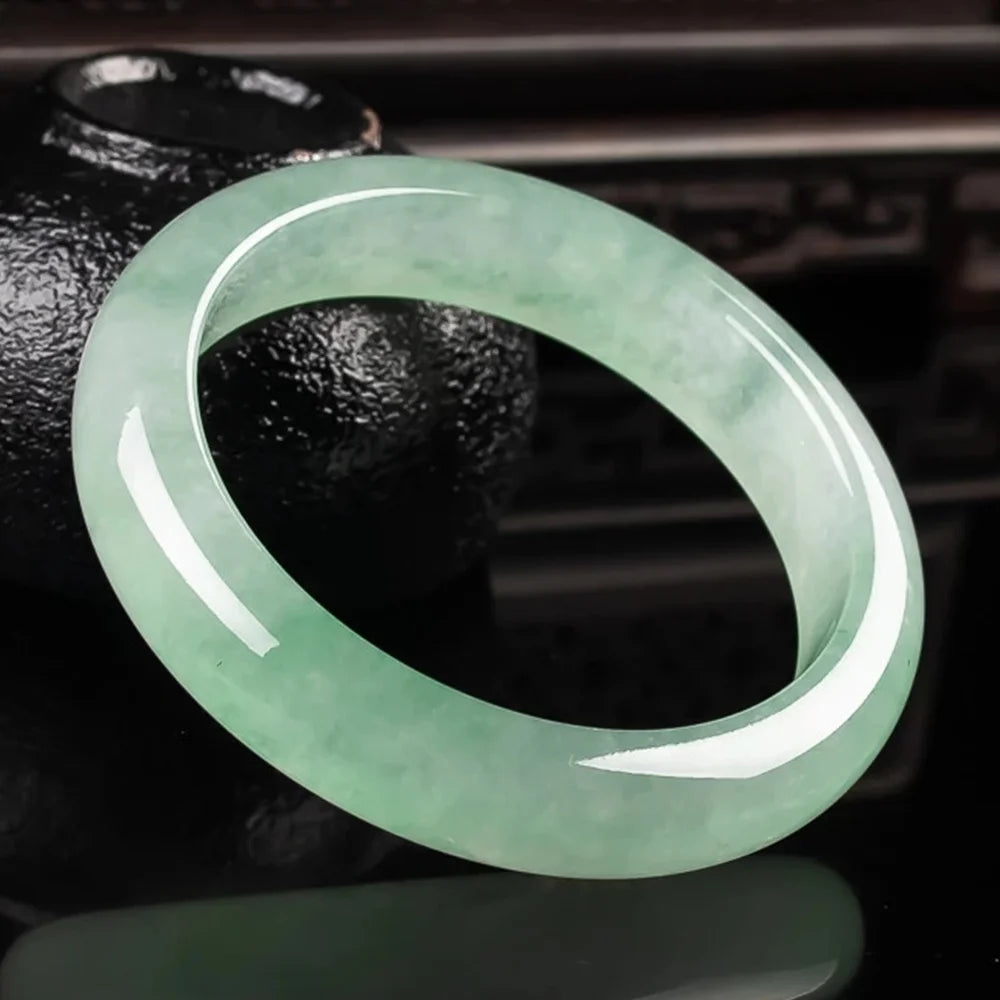 Light Green Jade Bracelet Fashion Accessories Jadeite Natural Charm Jewelry Women Men Handcarved Round Bangle Hand Ring