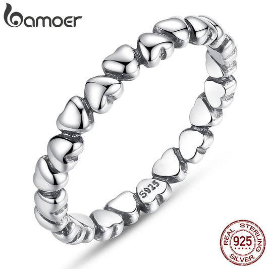 BAMOER 925 Sterling Silver Heart Ring - Stackable Korean Jewelry Gift