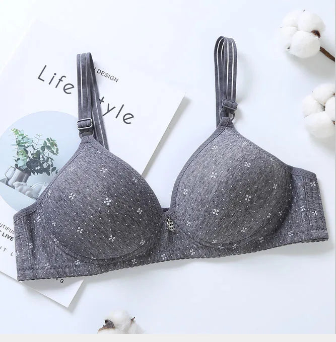 5 Colors Soft Cotton Lace Bralette - Wire-Free Push Up for Young Girls & Students