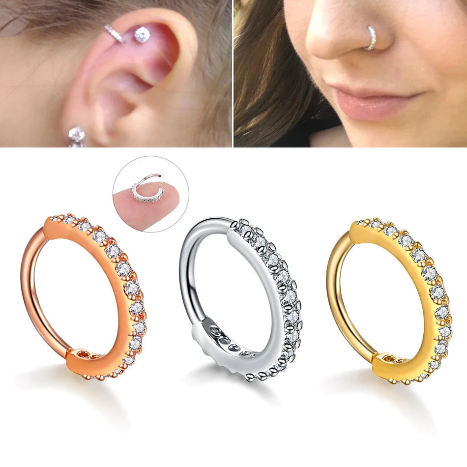 20pcs Crystal Earrings Nose Ring Ear Tragus Cartilage Hoop - Copper Rose Gold Color Small Circle Jewelry for Women | tonyfinger store