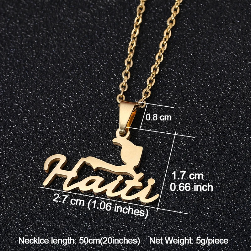 Gold Haiti Map Pendant Necklace - Stainless Steel Jewelry for Men & Women