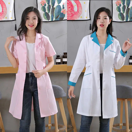 Pink White 3 Style Lab Uniform For Women Uniforms Work Wear Pharmacy White Coat Costume Female Spa Beauty Salon Long Jacket Gown