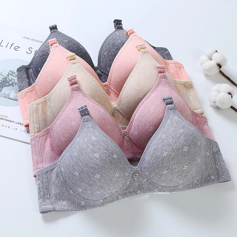 5 Colors Soft Cotton Lace Bralette - Wire-Free Push Up for Young Girls & Students