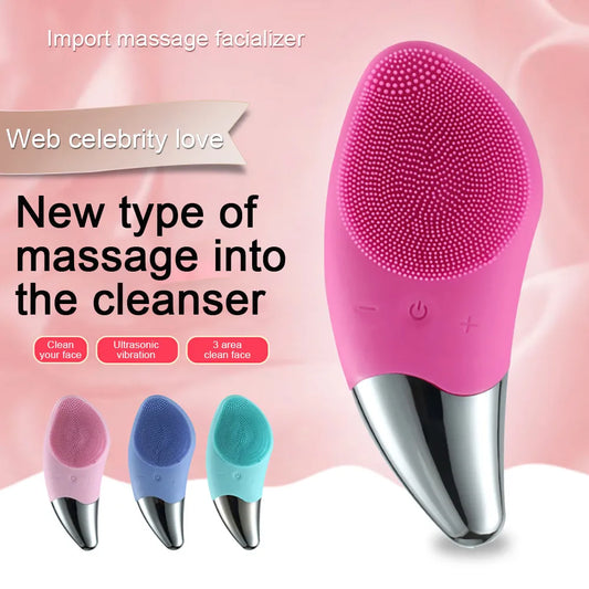 Ultrasonic Electric Silicone Face Cleansing Pore Deep Cleaning Skincare Massager Facial Vibration Massage Relaxation Tool