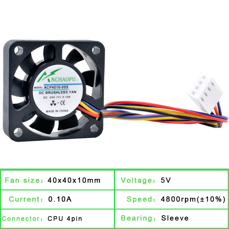 ANCHAOPU 4cm 40mm fan 40x40x10mm DC5V 0.10A 4 lines 4pin PWM speed control cooling fan for Raspberry Pi in mini case