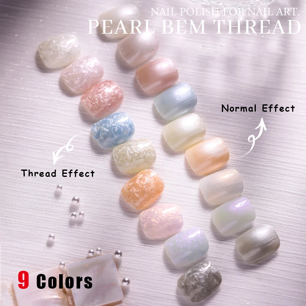 Vendeeni 15ml Pearl Shell Thread Gel Nail Polish DIY Shell Thread Pattern Nail Art Gel Lacquer UV Soak Off Gel Varnish 9 Colors