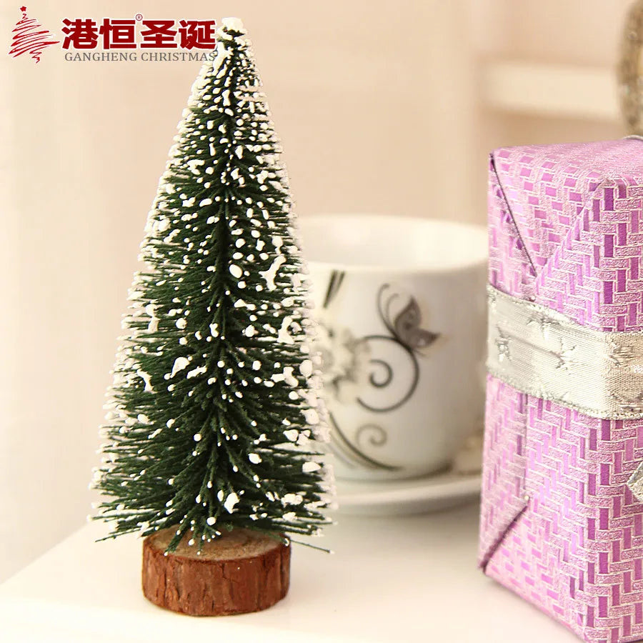 Mini Christmas Tree Decoration for Home Pine Needles Sticky Snow Mini Bonsai Tree Ornaments Christmas Gift Freeshipping