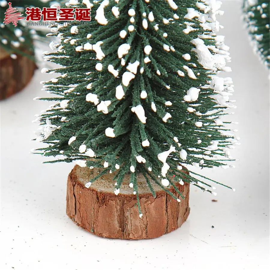 Mini Christmas Tree Decoration for Home Pine Needles Sticky Snow Mini Bonsai Tree Ornaments Christmas Gift Freeshipping