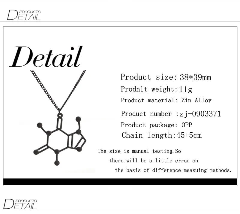 Structure Necklace Caffeine Molecule Pendant Necklace Elegant Chain Chemistry Women Men Jewelry Birthday Gift For Lovers