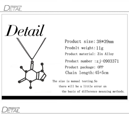 Structure Necklace Caffeine Molecule Pendant Necklace Elegant Chain Chemistry Women Men Jewelry Birthday Gift For Lovers