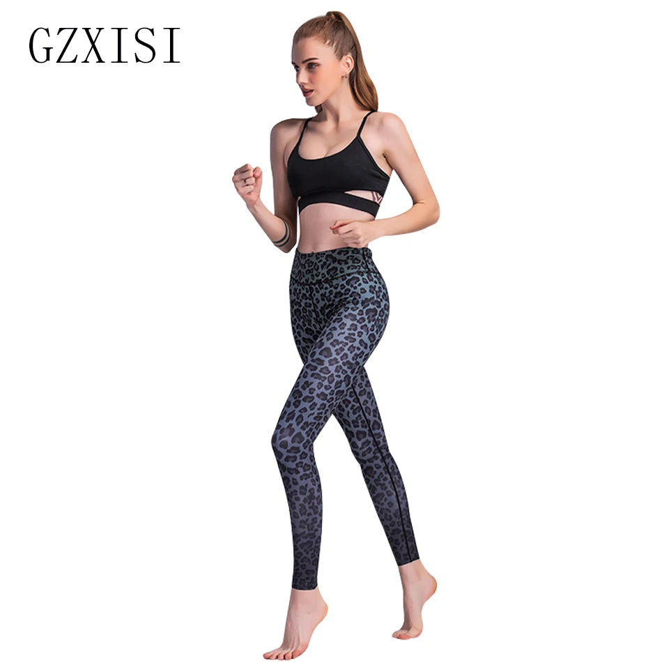 Sexy women's slim leggings women fitness workout elastic leggings push up pants athleisure Leopard print activewear leggings