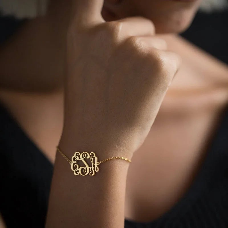 Personalized Monogram Initials Bracelet Custom Stainless Steel Bracelet Bijoux Femme Rose Jewelry For Women