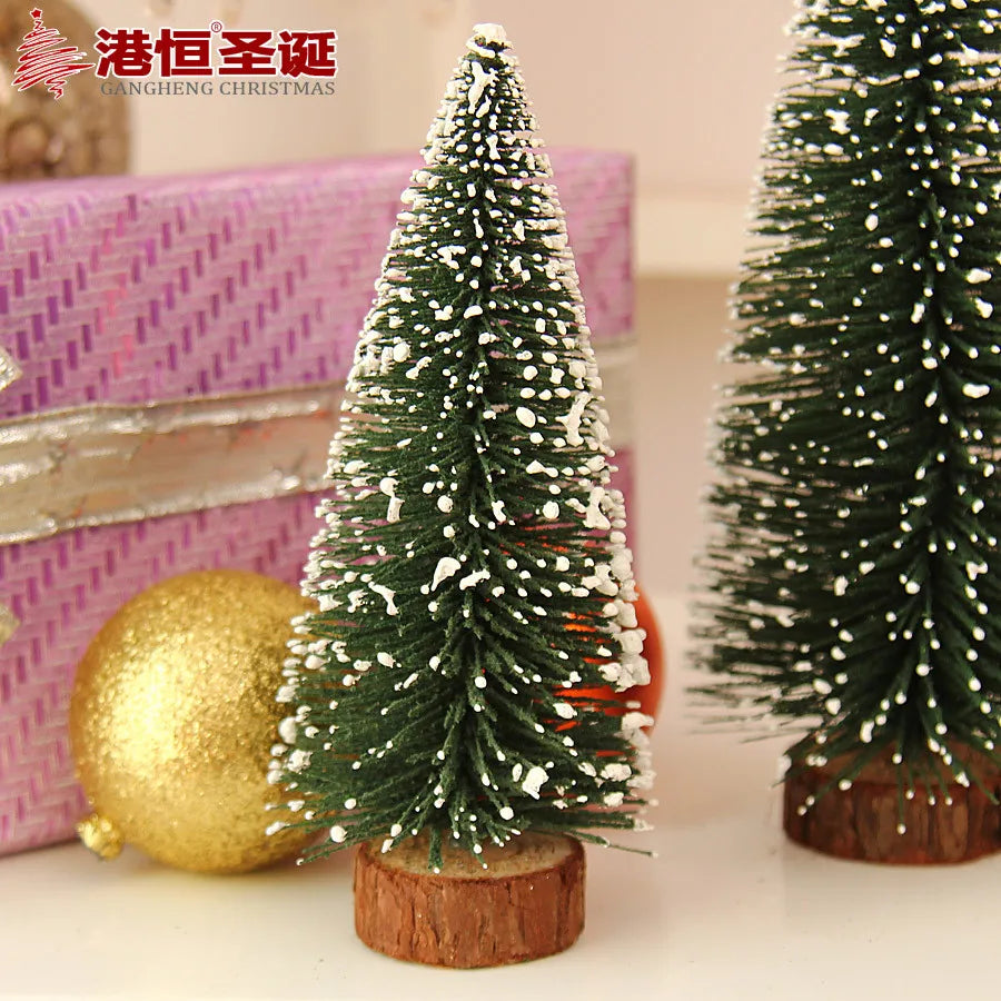 Mini Christmas Tree Decoration for Home Pine Needles Sticky Snow Mini Bonsai Tree Ornaments Christmas Gift Freeshipping