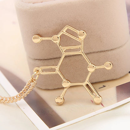 Structure Necklace Caffeine Molecule Pendant Necklace Elegant Chain Chemistry Women Men Jewelry Birthday Gift For Lovers