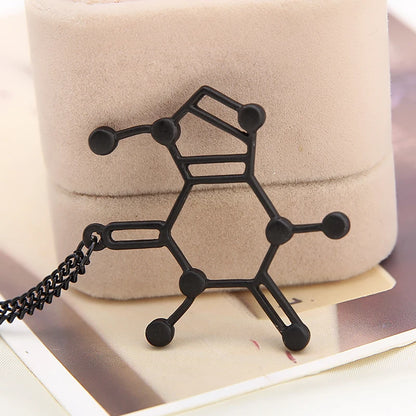 Structure Necklace Caffeine Molecule Pendant Necklace Elegant Chain Chemistry Women Men Jewelry Birthday Gift For Lovers