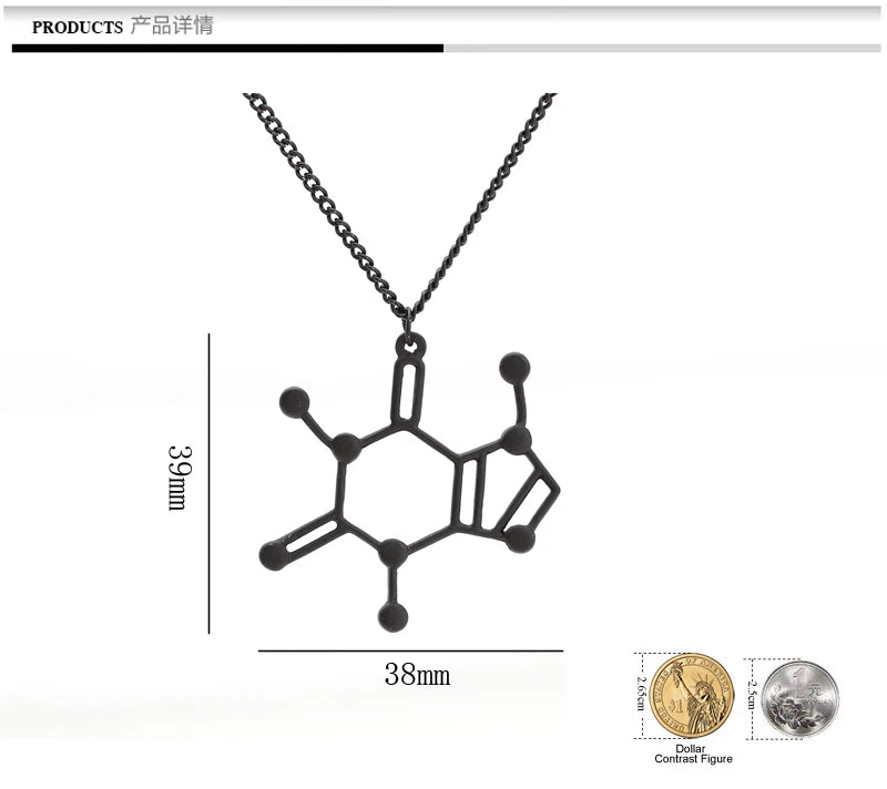 Structure Necklace Caffeine Molecule Pendant Necklace Elegant Chain Chemistry Women Men Jewelry Birthday Gift For Lovers